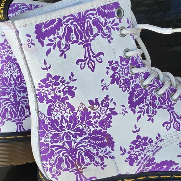 Dr. Martens White and Purple Patterned Boots - Picture 8 of 11